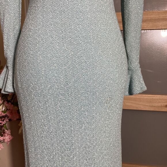 Mollie Parnis Women Evening Dress 1970s Vintage Gown Blue Long Sleeve Button Up - Picture 5 of 12